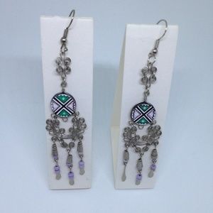 silver tone wired chandelier earrings